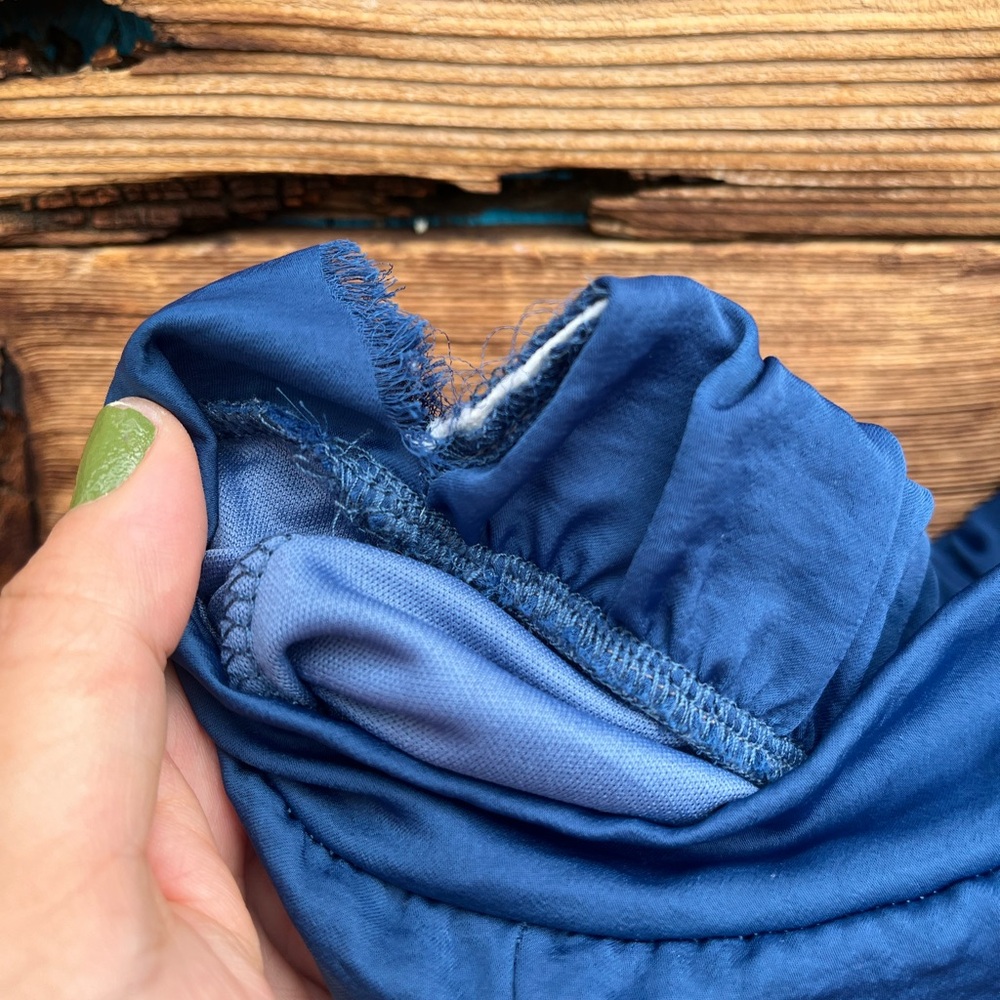 TWINKLE | Dark Blue Satin Long Skirt W/ Slit S - Picture 6 of 8